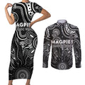 Personalised Magpies NAIDOC Week 2024 Couples Matching Short Sleeve Bodycon Dress and Long Sleeve Button Shirt Aussie Aboriginal Art