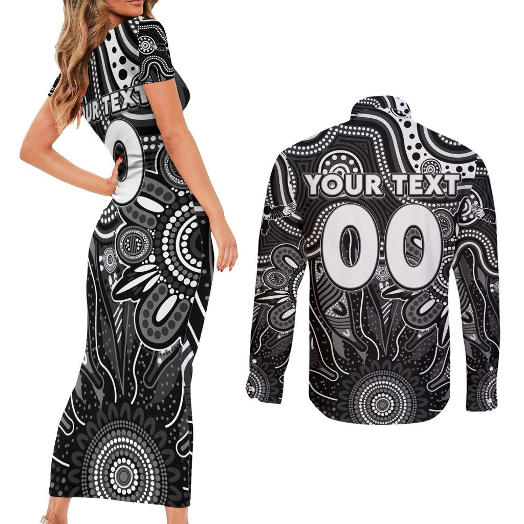 Personalised Magpies NAIDOC Week 2024 Couples Matching Short Sleeve Bodycon Dress and Long Sleeve Button Shirt Aussie Aboriginal Art