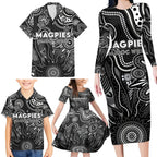 Personalised Magpies NAIDOC Week 2024 Family Matching Long Sleeve Bodycon Dress and Hawaiian Shirt Aussie Aboriginal Art