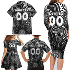 Personalised Magpies NAIDOC Week 2024 Family Matching Long Sleeve Bodycon Dress and Hawaiian Shirt Aussie Aboriginal Art