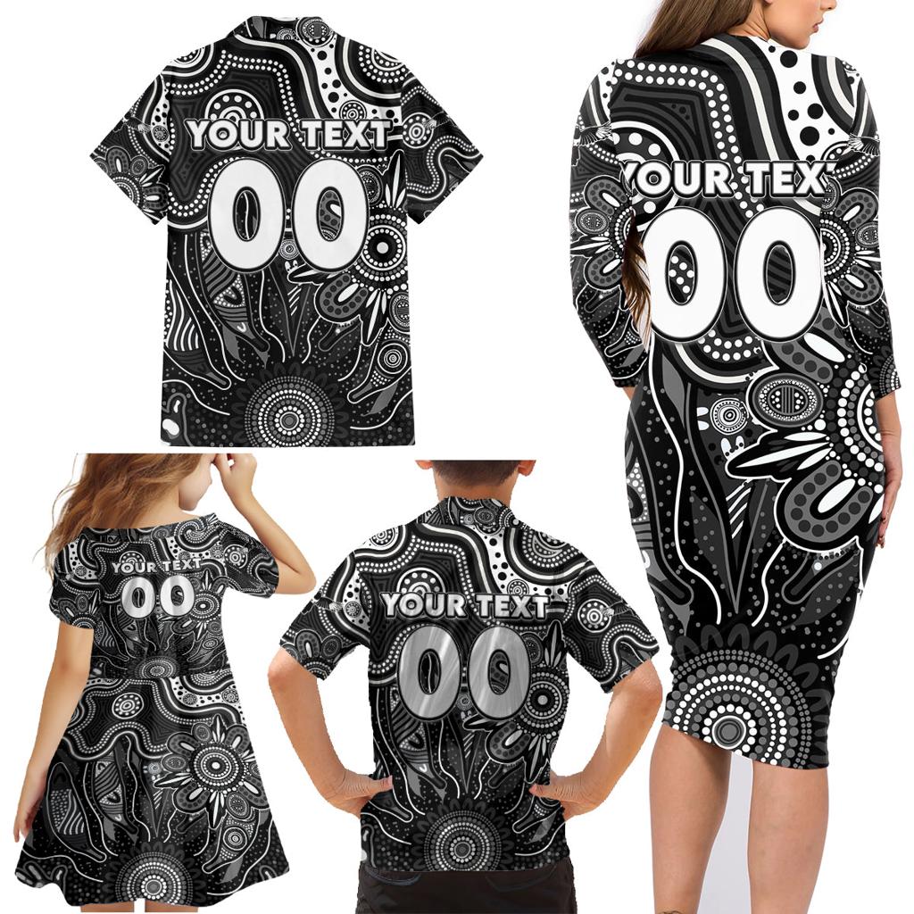 Personalised Magpies NAIDOC Week 2024 Family Matching Long Sleeve Bodycon Dress and Hawaiian Shirt Aussie Aboriginal Art