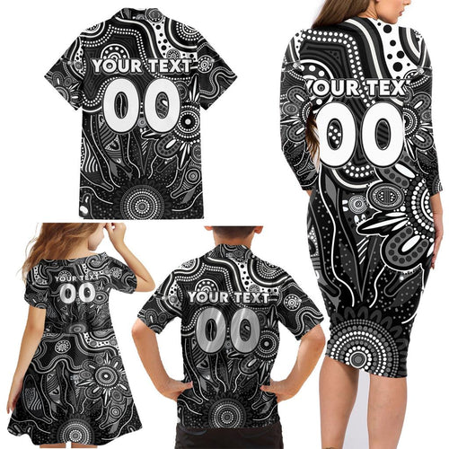 Personalised Magpies NAIDOC Week 2024 Family Matching Long Sleeve Bodycon Dress and Hawaiian Shirt Aussie Aboriginal Art