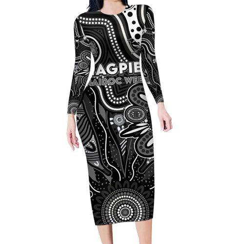 Personalised Magpies NAIDOC Week 2024 Family Matching Long Sleeve Bodycon Dress and Hawaiian Shirt Aussie Aboriginal Art