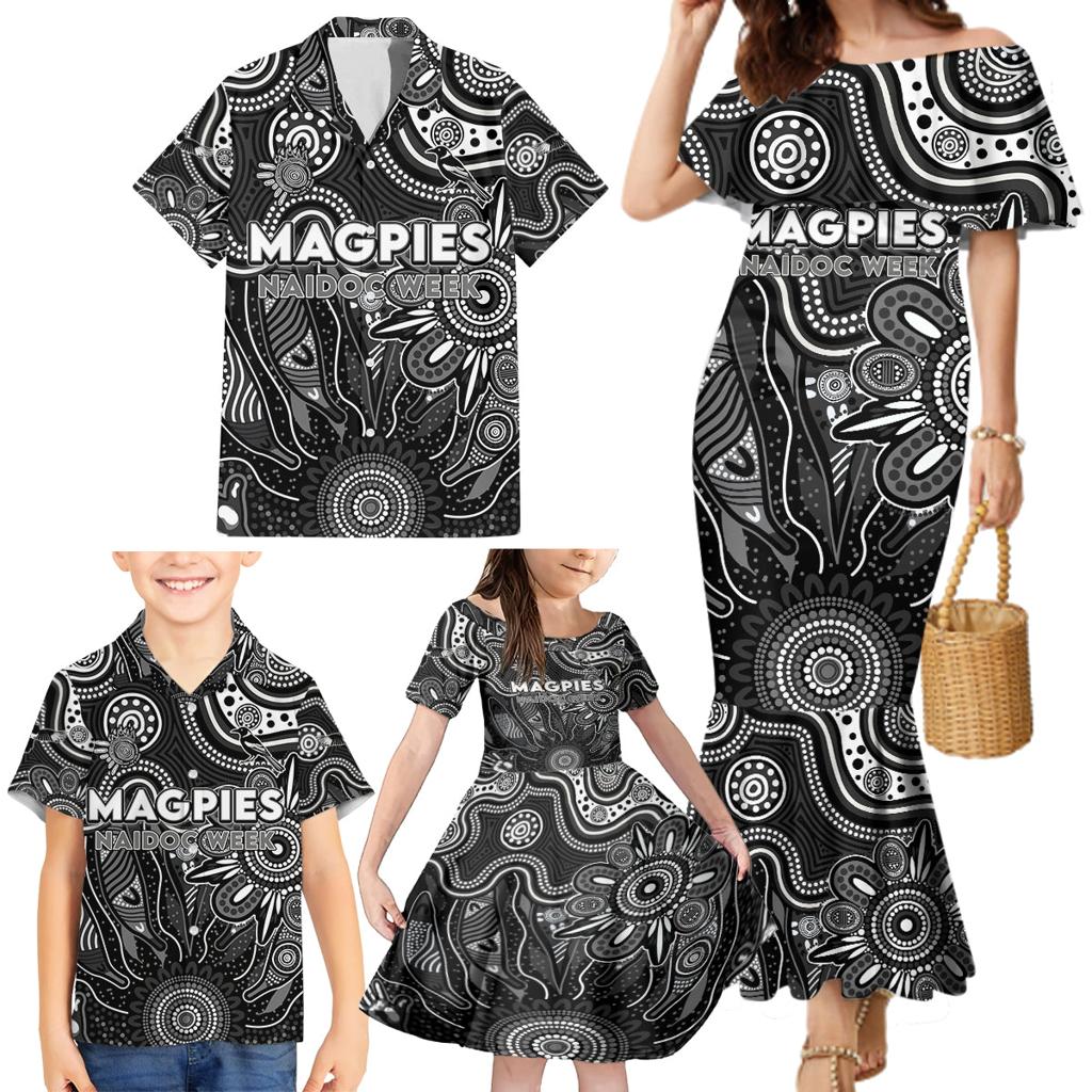 Personalised Magpies NAIDOC Week 2024 Family Matching Mermaid Dress and Hawaiian Shirt Aussie Aboriginal Art