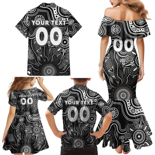 Personalised Magpies NAIDOC Week 2024 Family Matching Mermaid Dress and Hawaiian Shirt Aussie Aboriginal Art