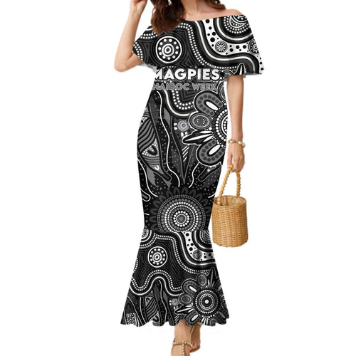 Personalised Magpies NAIDOC Week 2024 Family Matching Mermaid Dress and Hawaiian Shirt Aussie Aboriginal Art