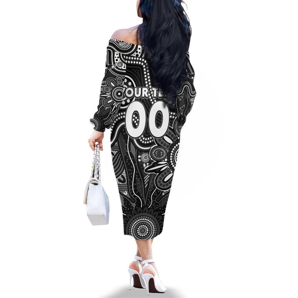 Personalised Magpies NAIDOC Week 2024 Family Matching Off The Shoulder Long Sleeve Dress and Hawaiian Shirt Aussie Aboriginal Art