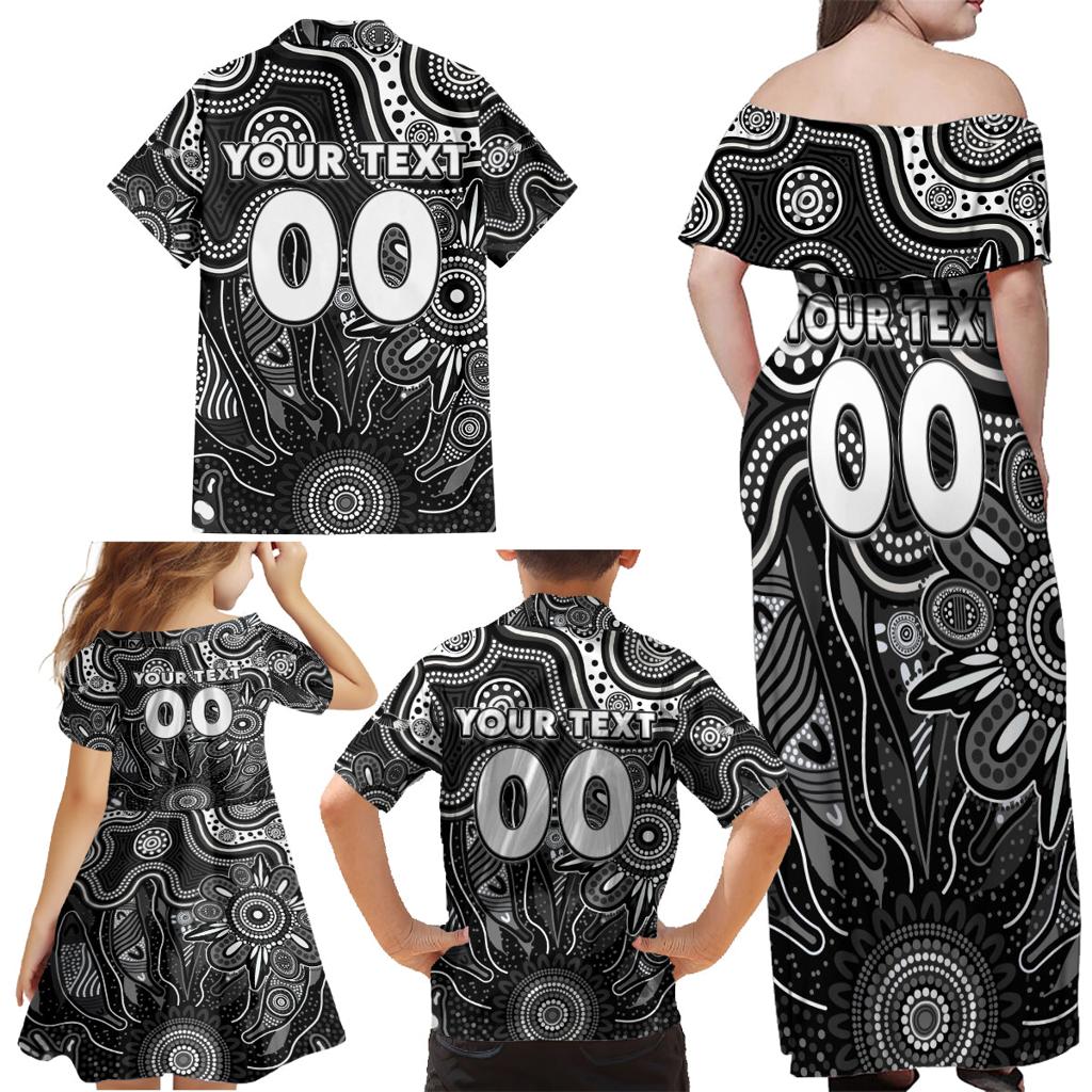 Personalised Magpies NAIDOC Week 2024 Family Matching Off Shoulder Maxi Dress and Hawaiian Shirt Aussie Aboriginal Art