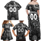 Personalised Magpies NAIDOC Week 2024 Family Matching Off Shoulder Maxi Dress and Hawaiian Shirt Aussie Aboriginal Art