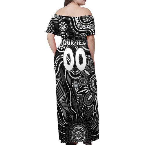 Personalised Magpies NAIDOC Week 2024 Family Matching Off Shoulder Maxi Dress and Hawaiian Shirt Aussie Aboriginal Art