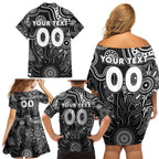 Personalised Magpies NAIDOC Week 2024 Family Matching Off Shoulder Short Dress and Hawaiian Shirt Aussie Aboriginal Art
