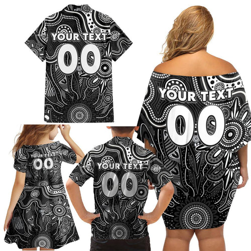 Personalised Magpies NAIDOC Week 2024 Family Matching Off Shoulder Short Dress and Hawaiian Shirt Aussie Aboriginal Art