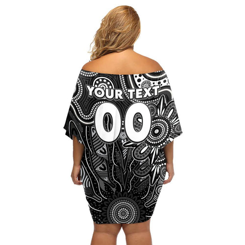 Personalised Magpies NAIDOC Week 2024 Family Matching Off Shoulder Short Dress and Hawaiian Shirt Aussie Aboriginal Art