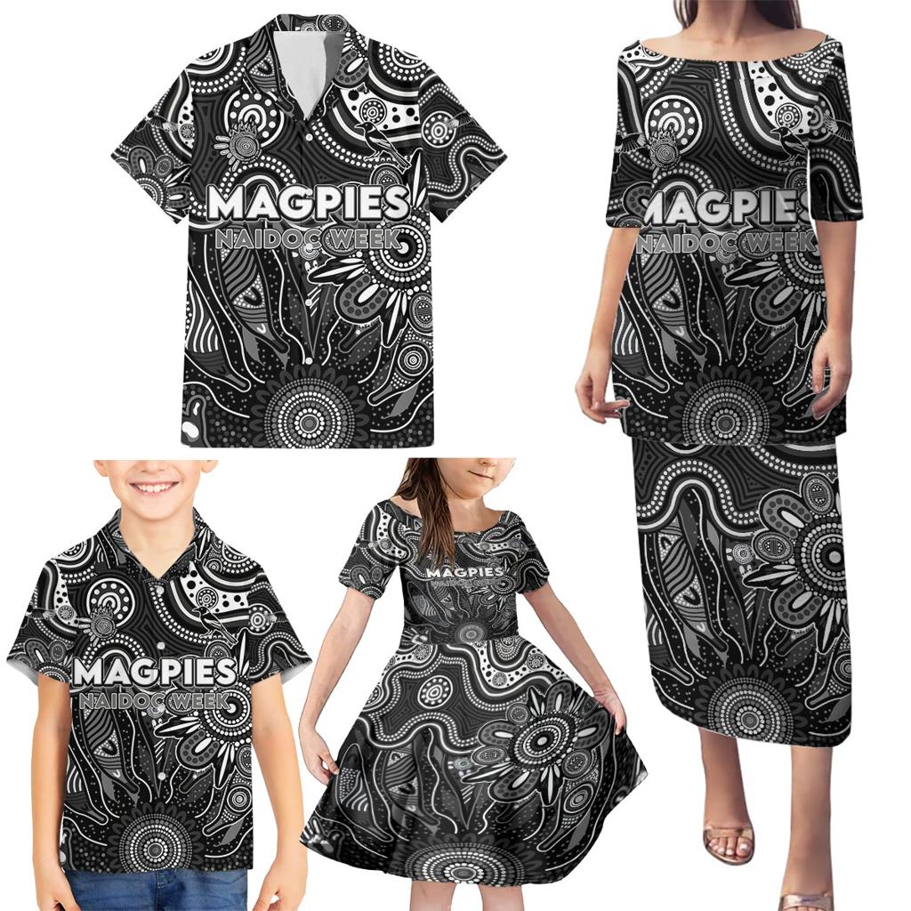 Personalised Magpies NAIDOC Week 2024 Family Matching Puletasi and Hawaiian Shirt Aussie Aboriginal Art
