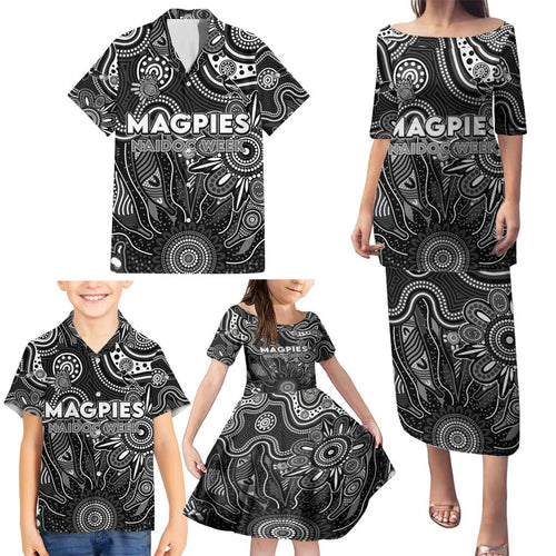 Personalised Magpies NAIDOC Week 2024 Family Matching Puletasi and Hawaiian Shirt Aussie Aboriginal Art