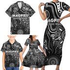 Personalised Magpies NAIDOC Week 2024 Family Matching Short Sleeve Bodycon Dress and Hawaiian Shirt Aussie Aboriginal Art