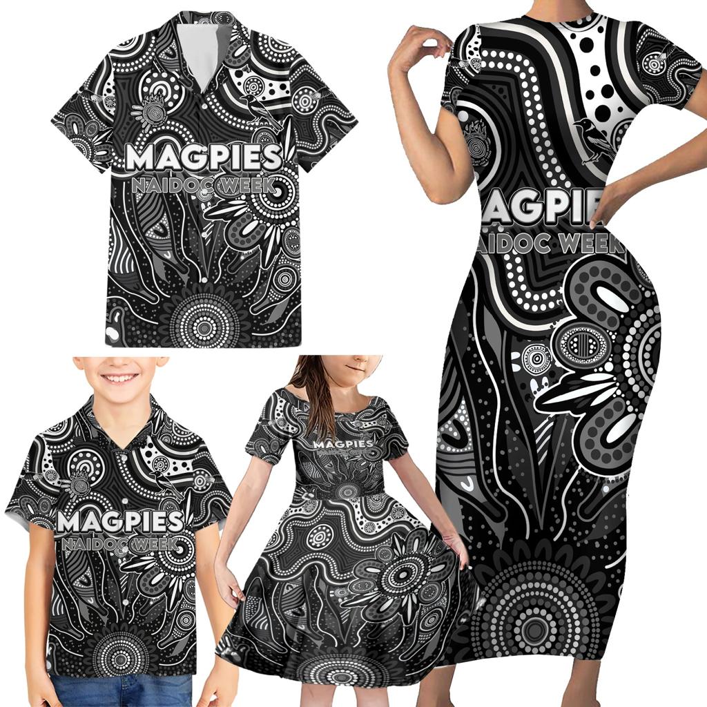Personalised Magpies NAIDOC Week 2024 Family Matching Short Sleeve Bodycon Dress and Hawaiian Shirt Aussie Aboriginal Art