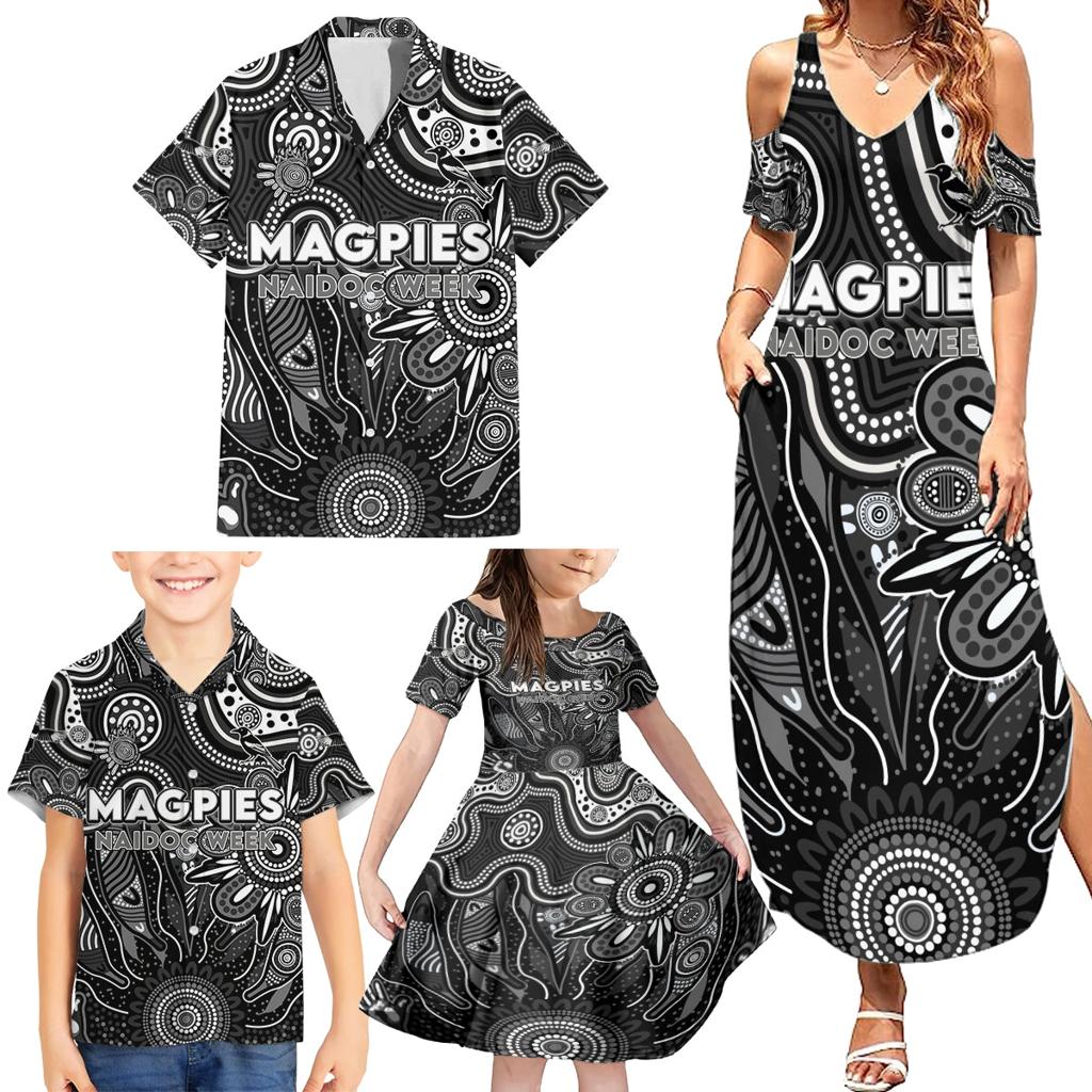 Personalised Magpies NAIDOC Week 2024 Family Matching Summer Maxi Dress and Hawaiian Shirt Aussie Aboriginal Art