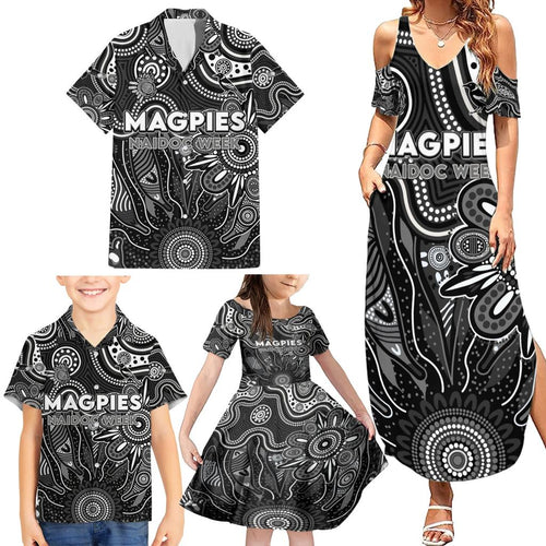 Personalised Magpies NAIDOC Week 2024 Family Matching Summer Maxi Dress and Hawaiian Shirt Aussie Aboriginal Art