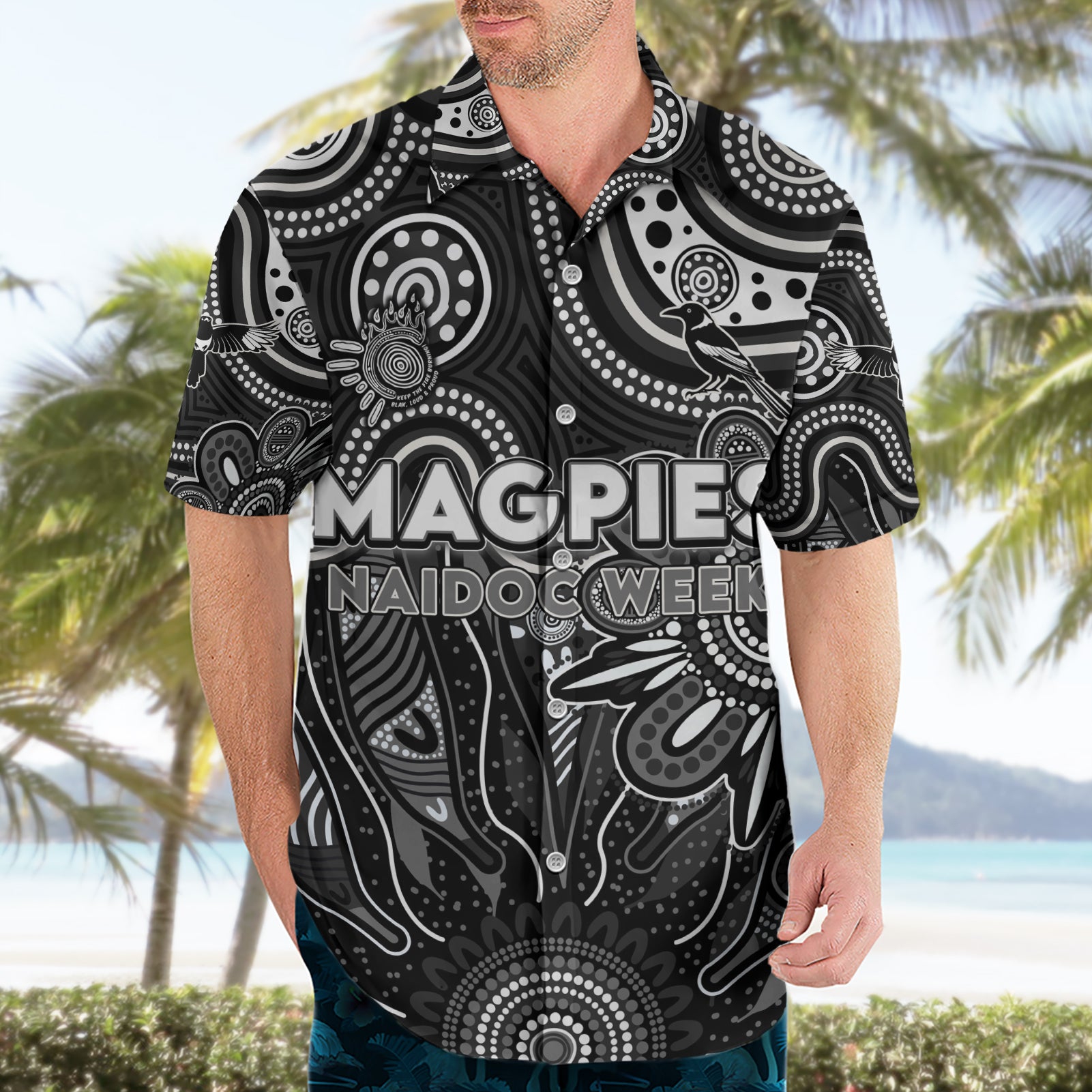 Personalised Magpies NAIDOC Week 2024 Hawaiian Shirt Aussie Aboriginal Art
