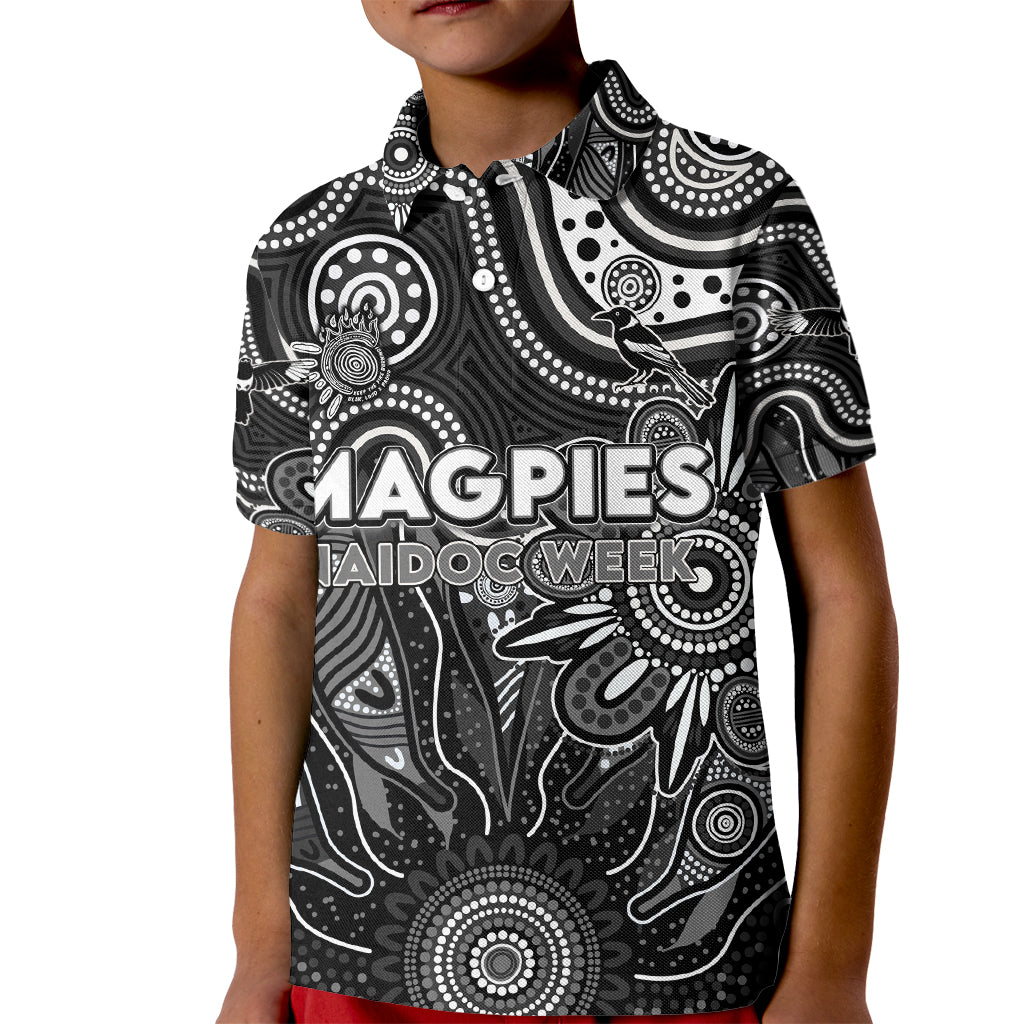 Personalised Magpies NAIDOC Week 2024 Kid Polo Shirt Aussie Aboriginal Art