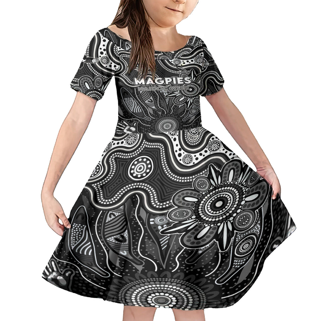 Personalised Magpies NAIDOC Week 2024 Kid Short Sleeve Dress Aussie Aboriginal Art