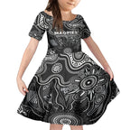 Personalised Magpies NAIDOC Week 2024 Kid Short Sleeve Dress Aussie Aboriginal Art