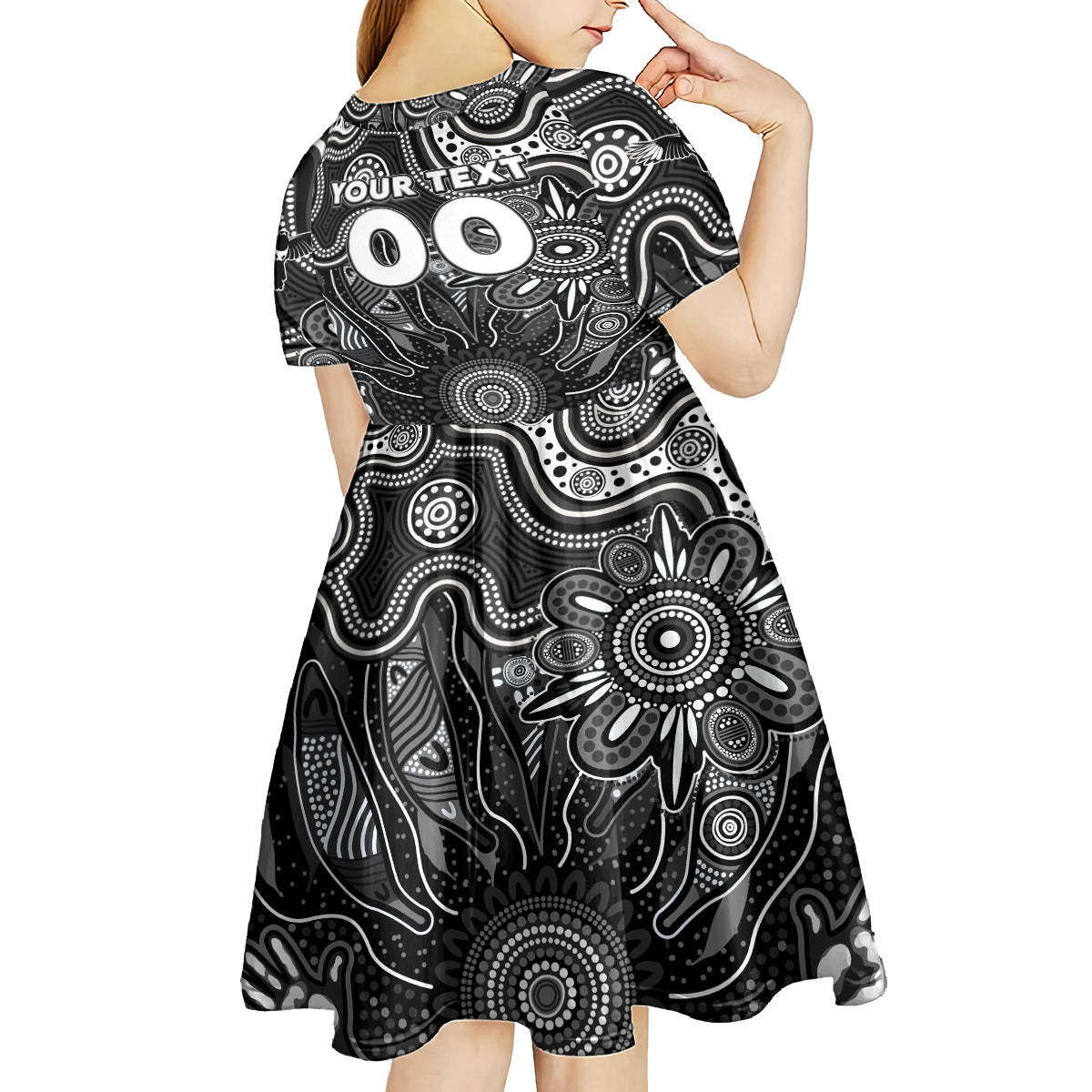 Personalised Magpies NAIDOC Week 2024 Kid Short Sleeve Dress Aussie Aboriginal Art