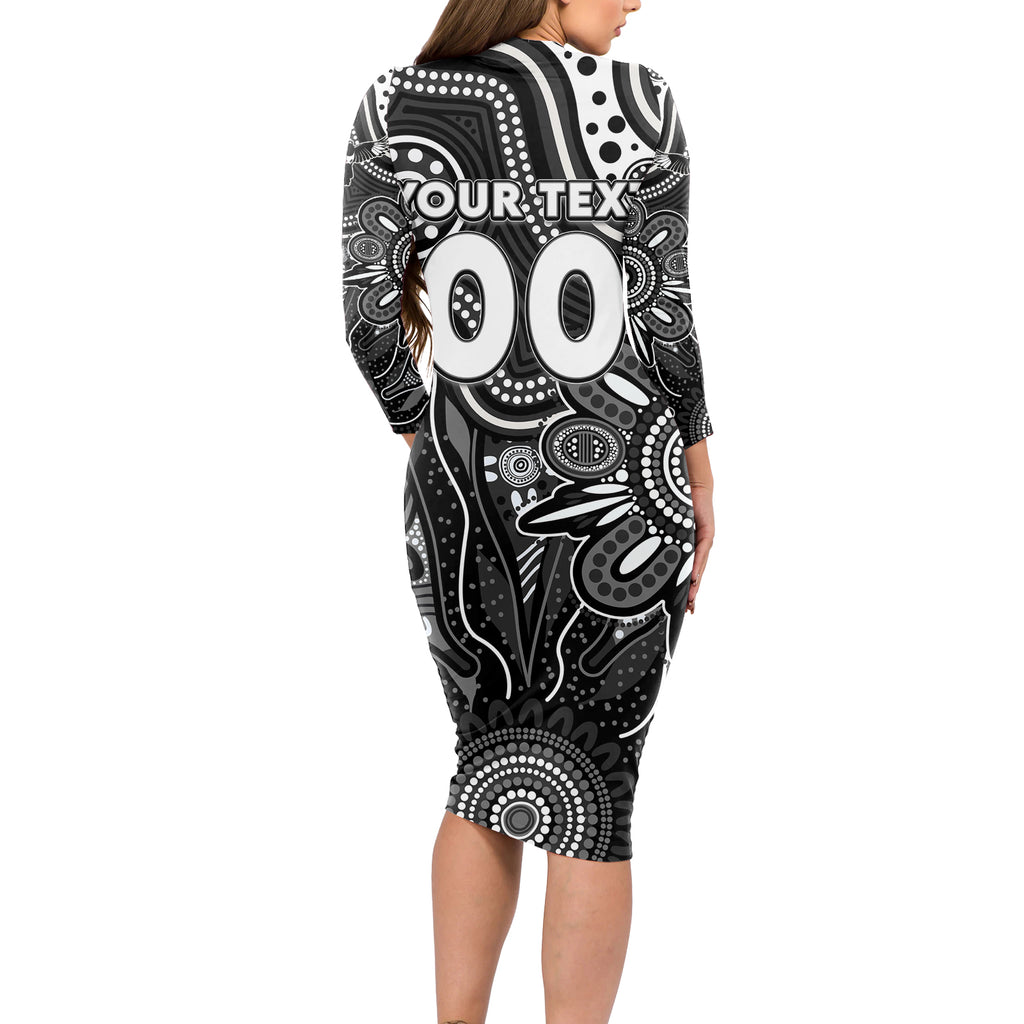 Personalised Magpies NAIDOC Week 2024 Long Sleeve Bodycon Dress Aussie Aboriginal Art