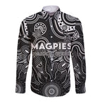 Personalised Magpies NAIDOC Week 2024 Long Sleeve Button Shirt Aussie Aboriginal Art