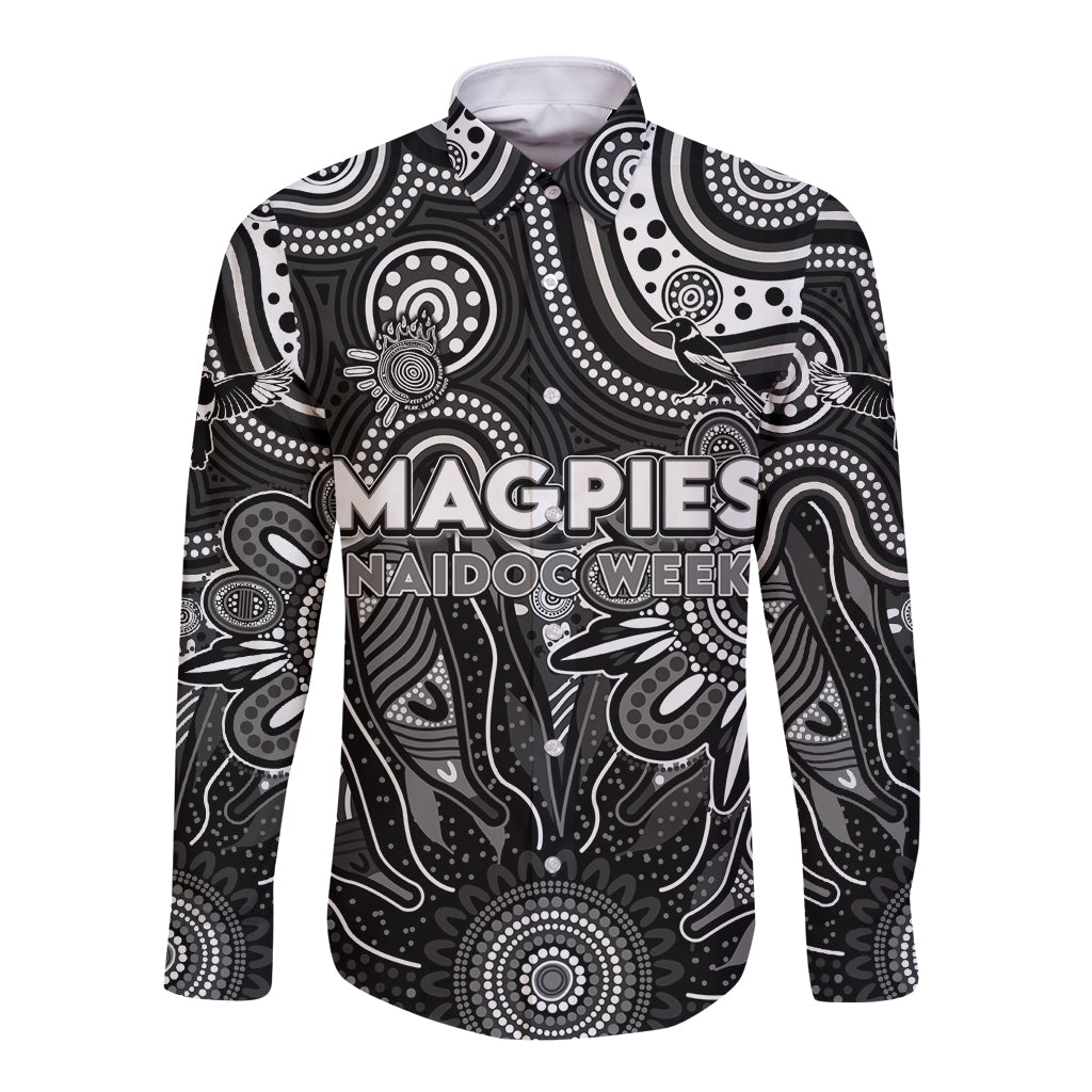 Personalised Magpies NAIDOC Week 2024 Long Sleeve Button Shirt Aussie Aboriginal Art