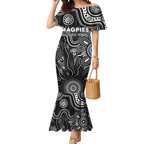Personalised Magpies NAIDOC Week 2024 Mermaid Dress Aussie Aboriginal Art