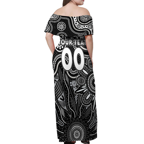 Personalised Magpies NAIDOC Week 2024 Off Shoulder Maxi Dress Aussie Aboriginal Art