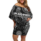 Personalised Magpies NAIDOC Week 2024 Off Shoulder Short Dress Aussie Aboriginal Art