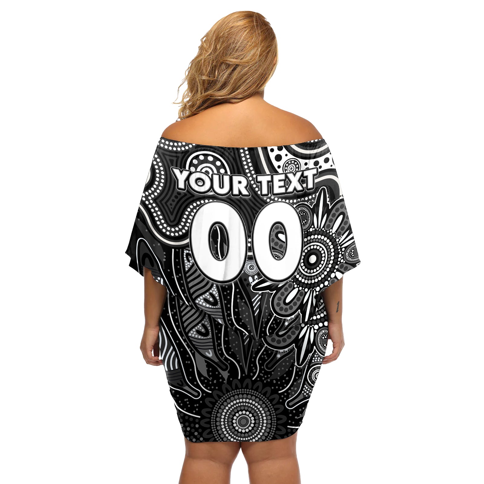Personalised Magpies NAIDOC Week 2024 Off Shoulder Short Dress Aussie Aboriginal Art
