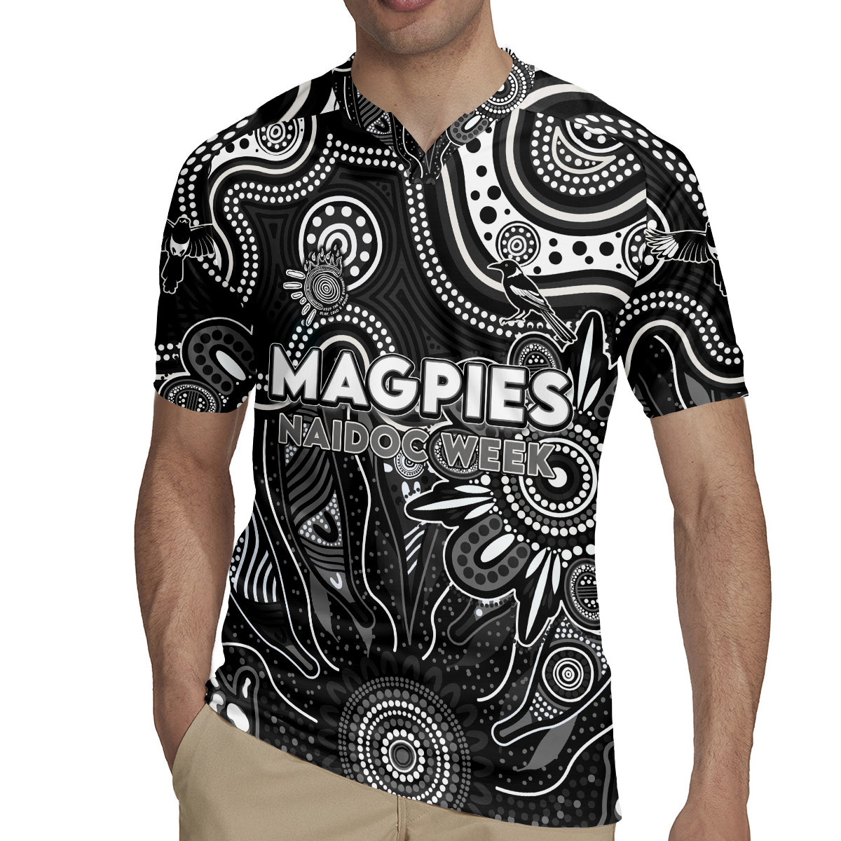 Personalised Magpies NAIDOC Week 2024 Rugby Jersey Aussie Aboriginal Art