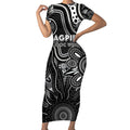 Personalised Magpies NAIDOC Week 2024 Short Sleeve Bodycon Dress Aussie Aboriginal Art