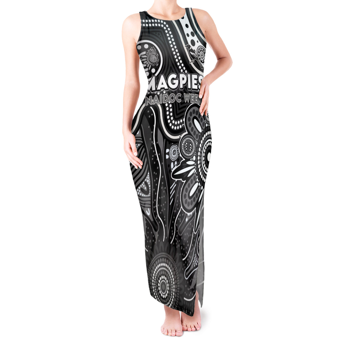 Personalised Magpies NAIDOC Week 2024 Tank Maxi Dress Aussie Aboriginal Art