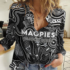 Personalised Magpies NAIDOC Week 2024 Women Casual Shirt Aussie Aboriginal Art