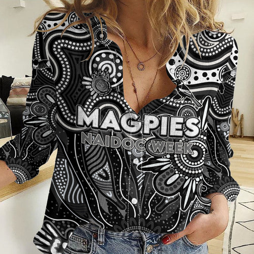 Personalised Magpies NAIDOC Week 2024 Women Casual Shirt Aussie Aboriginal Art