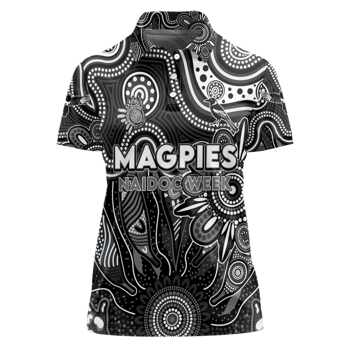 Personalised Magpies NAIDOC Week 2024 Women Polo Shirt Aussie Aboriginal Art