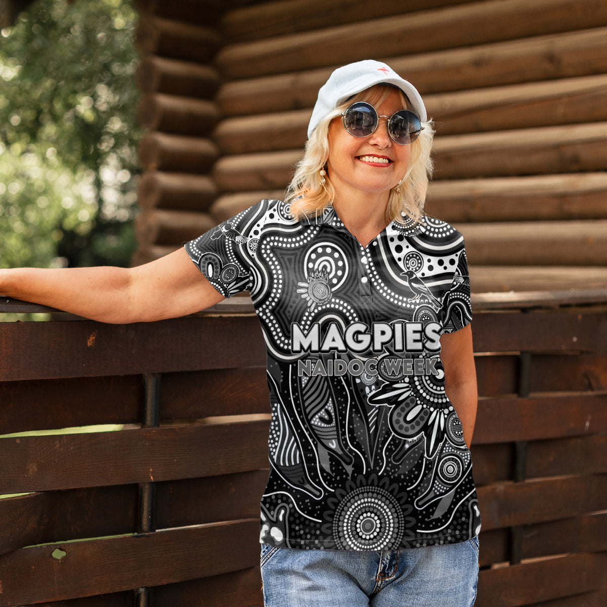 Personalised Magpies NAIDOC Week 2024 Women Polo Shirt Aussie Aboriginal Art