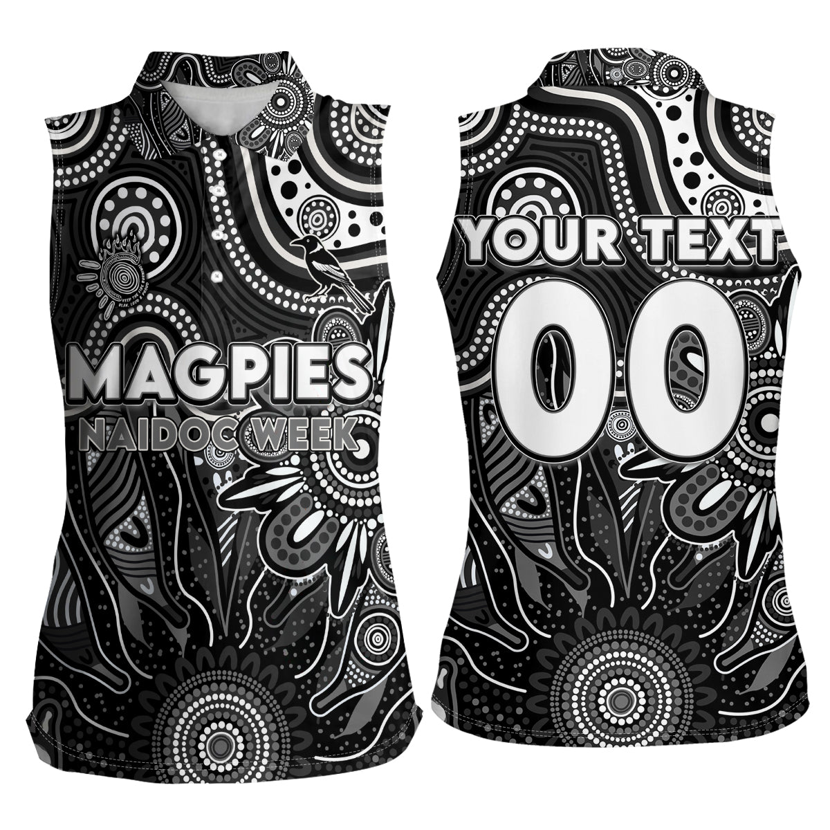 Personalised Magpies NAIDOC Week 2024 Women Sleeveless Polo Shirt Aussie Aboriginal Art