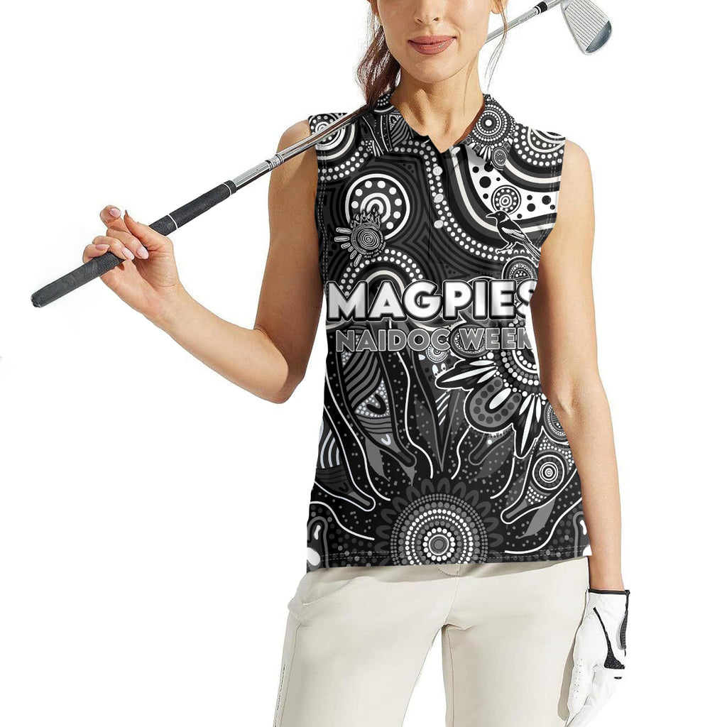 Personalised Magpies NAIDOC Week 2024 Women Sleeveless Polo Shirt Aussie Aboriginal Art