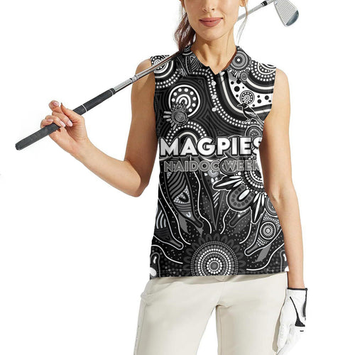 Personalised Magpies NAIDOC Week 2024 Women Sleeveless Polo Shirt Aussie Aboriginal Art