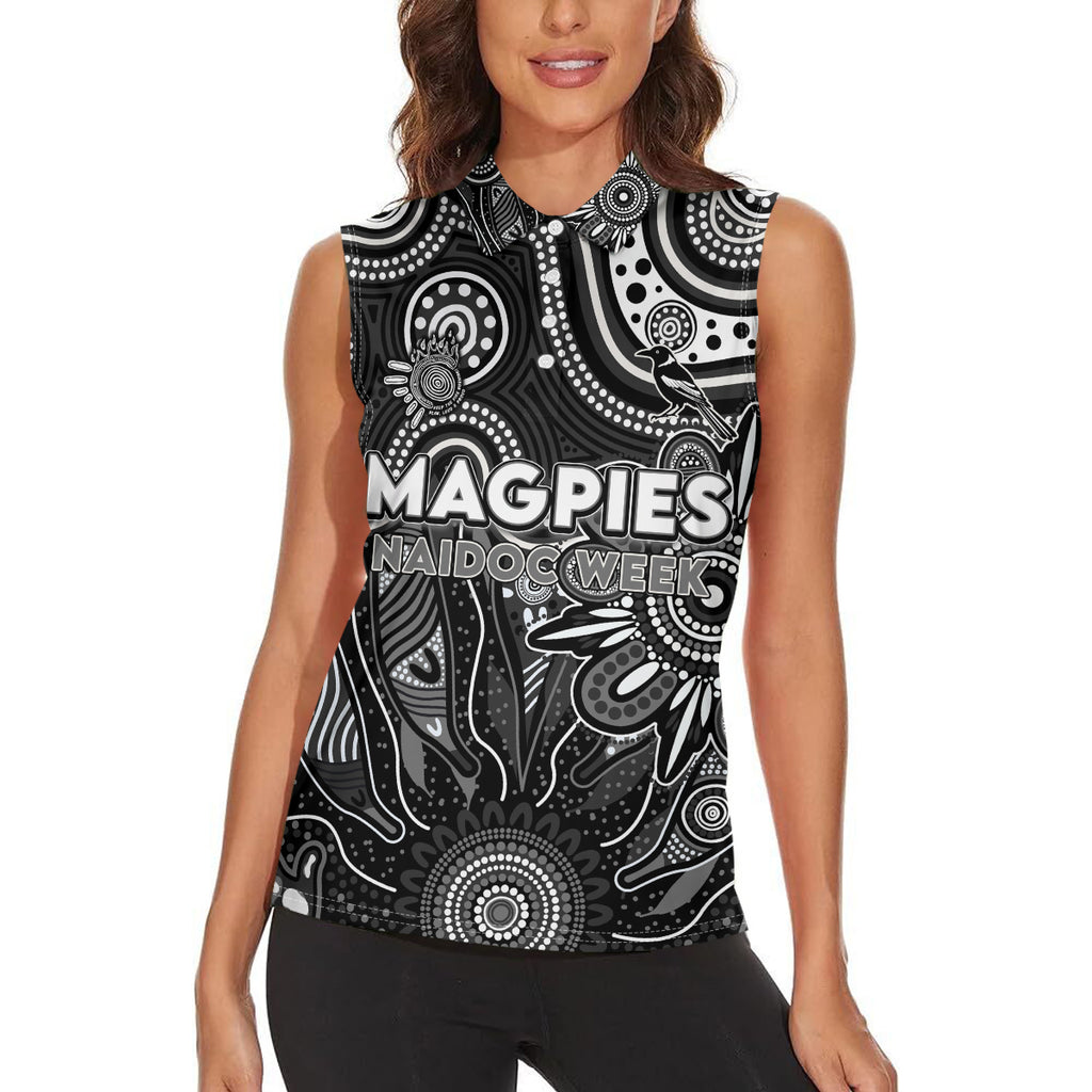 Personalised Magpies NAIDOC Week 2024 Women Sleeveless Polo Shirt Aussie Aboriginal Art