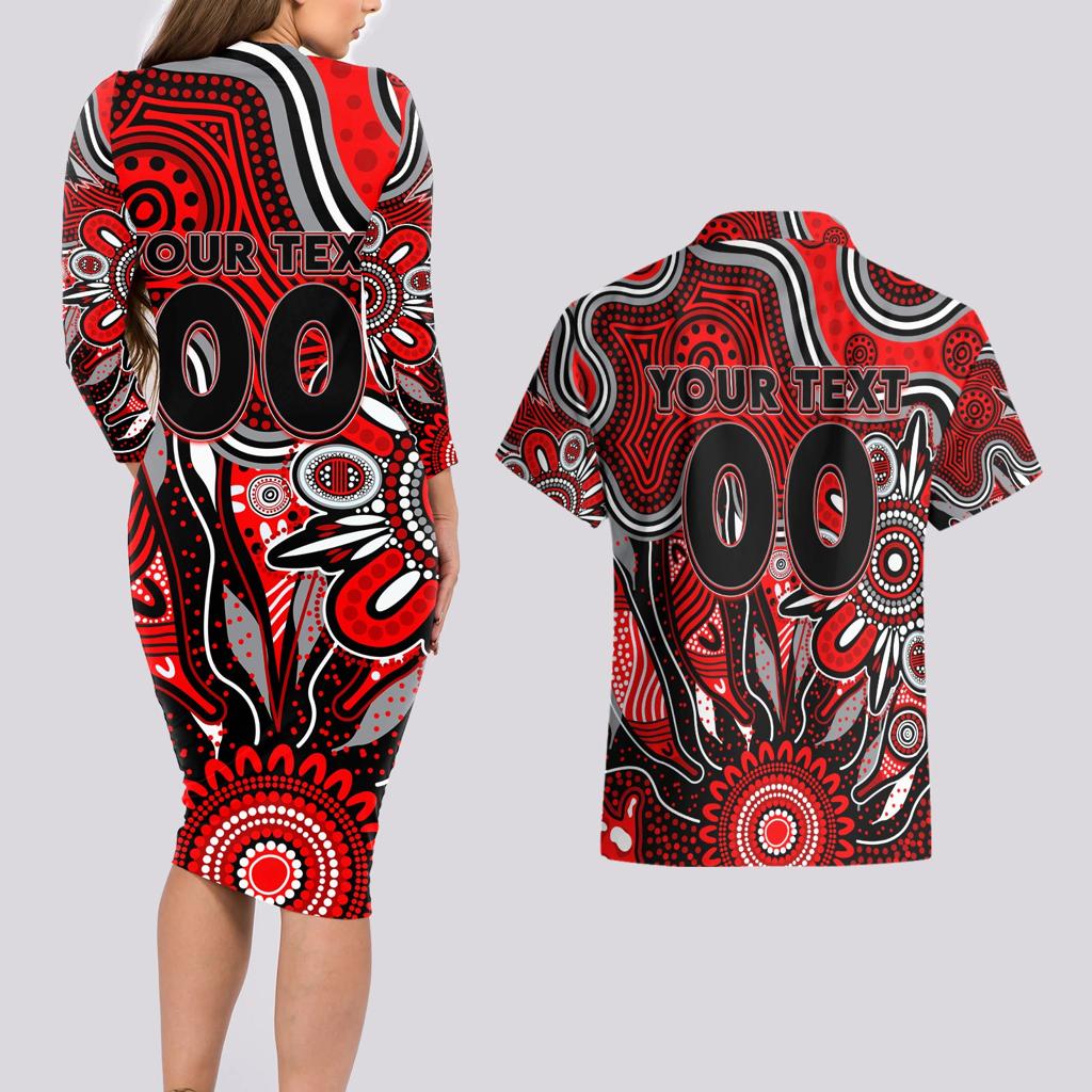 Personalised Bombers NAIDOC Week 2024 Couples Matching Long Sleeve Bodycon Dress and Hawaiian Shirt Aussie Aboriginal Art