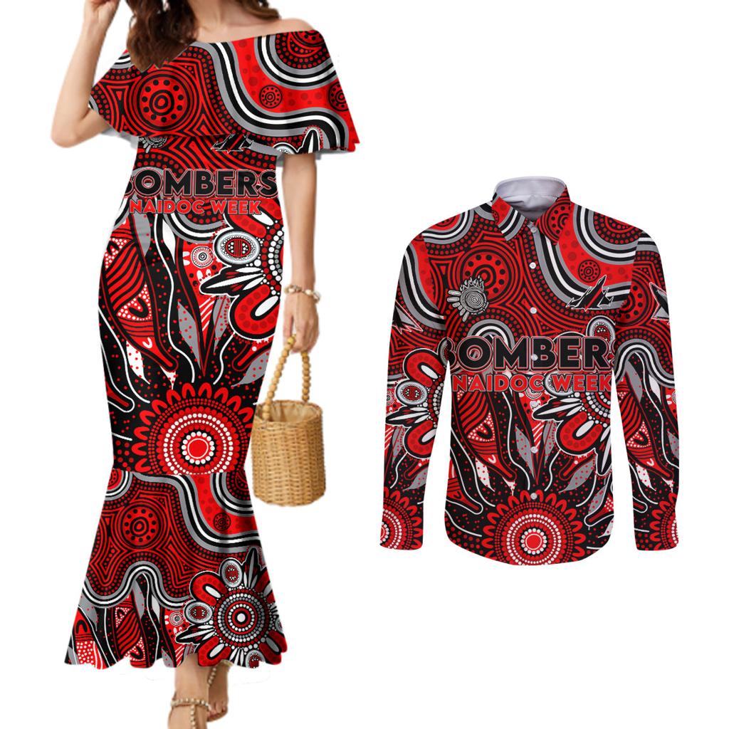 Personalised Bombers NAIDOC Week 2024 Couples Matching Mermaid Dress and Long Sleeve Button Shirt Aussie Aboriginal Art
