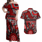 Personalised Bombers NAIDOC Week 2024 Couples Matching Off Shoulder Maxi Dress and Hawaiian Shirt Aussie Aboriginal Art