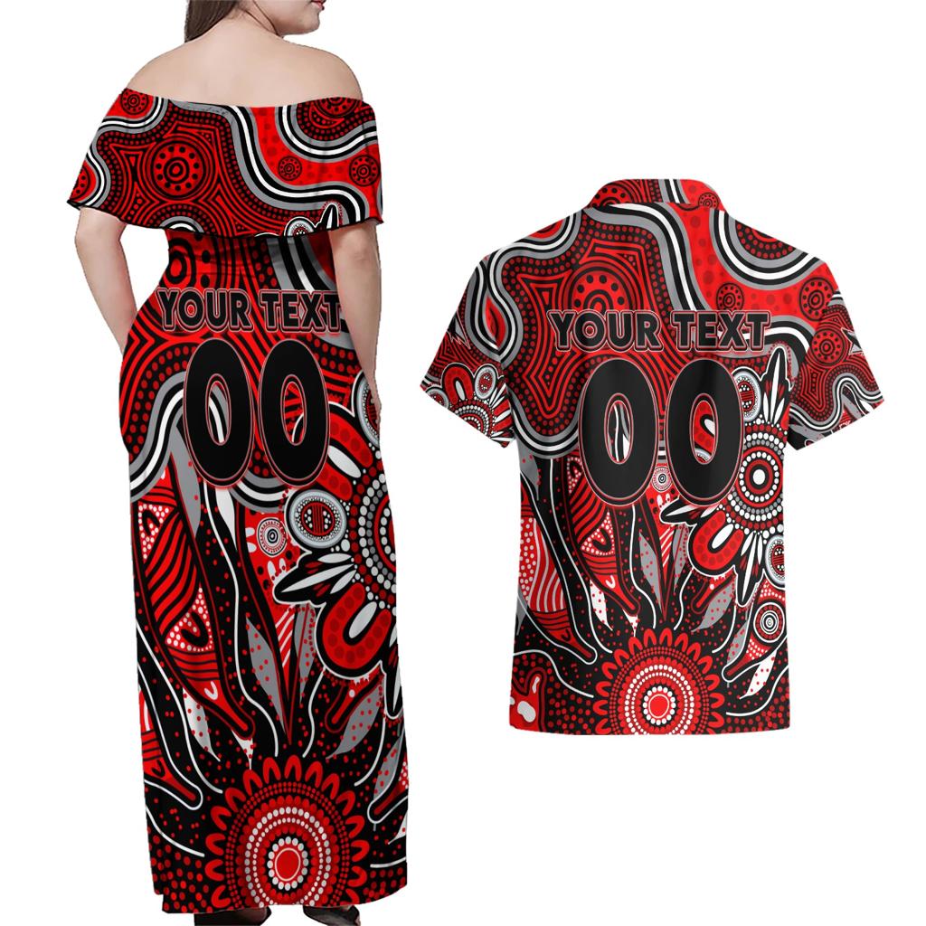 Personalised Bombers NAIDOC Week 2024 Couples Matching Off Shoulder Maxi Dress and Hawaiian Shirt Aussie Aboriginal Art